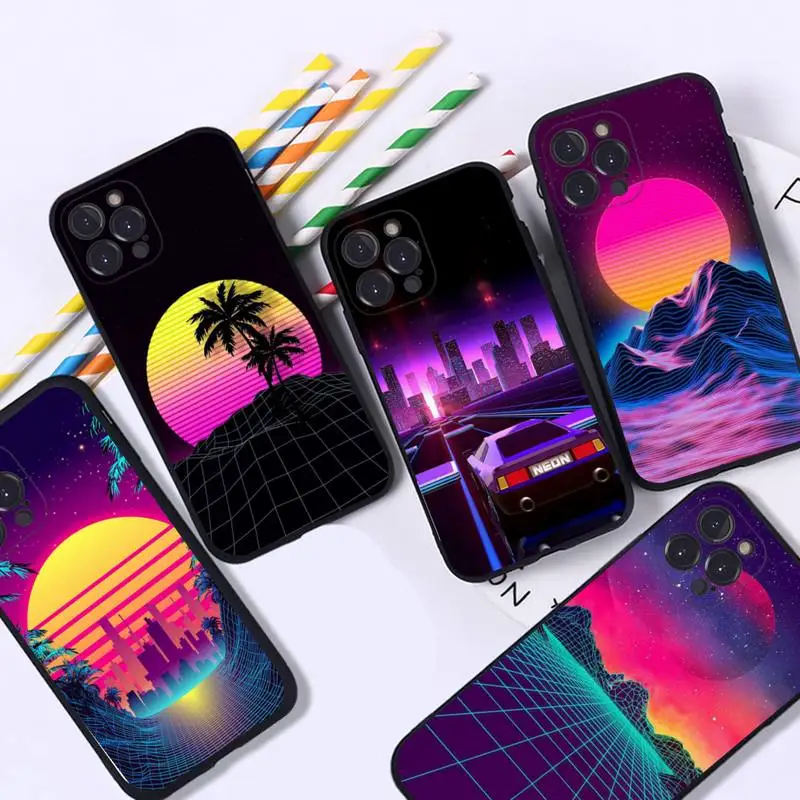 Synthwave Retro 80s Neon Phone Case For iPhone 8 7 6 6S Plus X SE 2020 XR XS 14 11 12 13 Mini Pro Max Mobile Case