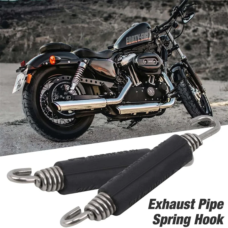 2PCs Edelstahl Universal Motorrad Schalldämpfer Auspuff Federn Haken Vorne Mitte Link Rohr Auspuff Verbinden Frühling