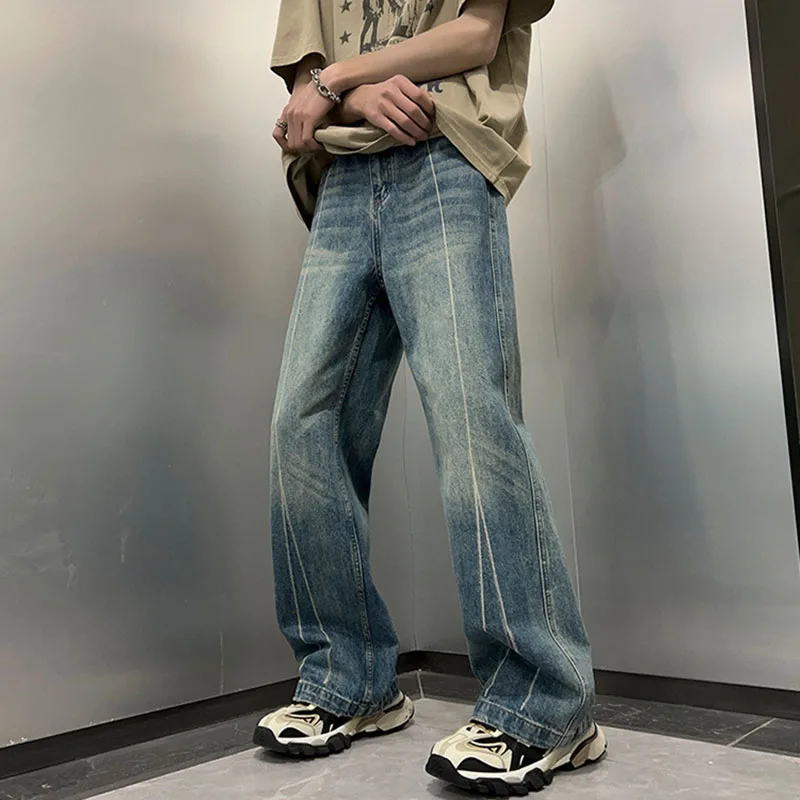 

Корейские повседневные джинсовые брюки для мужчин, осенние свободные прямые брюки, универсальные брюки в пол, черные джинсы