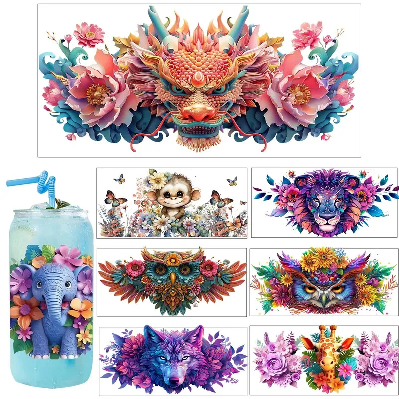 

Colorful Jungle animals dolphin Style Party Deco DIY Decals 3D transfers uvdtf tumbler seal stickers 16oz uv dtf cup wraps