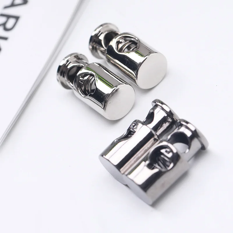 

30Pcs Metal Spring Stopper Buckle Anti-Slip Hang Button Cord Lock Double-Hole Elastic Rope End DIY Hat Stopper Adjust Rope Clasp