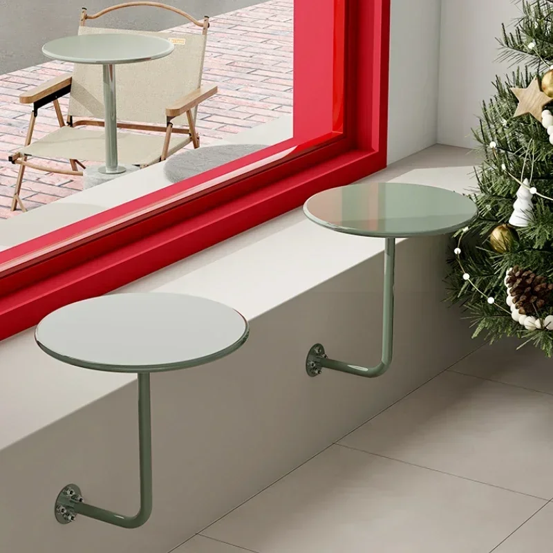 Industrial Style Against Wall Coffee Table Milk Tea Shop Wall Hanging Metal Table Space Saving