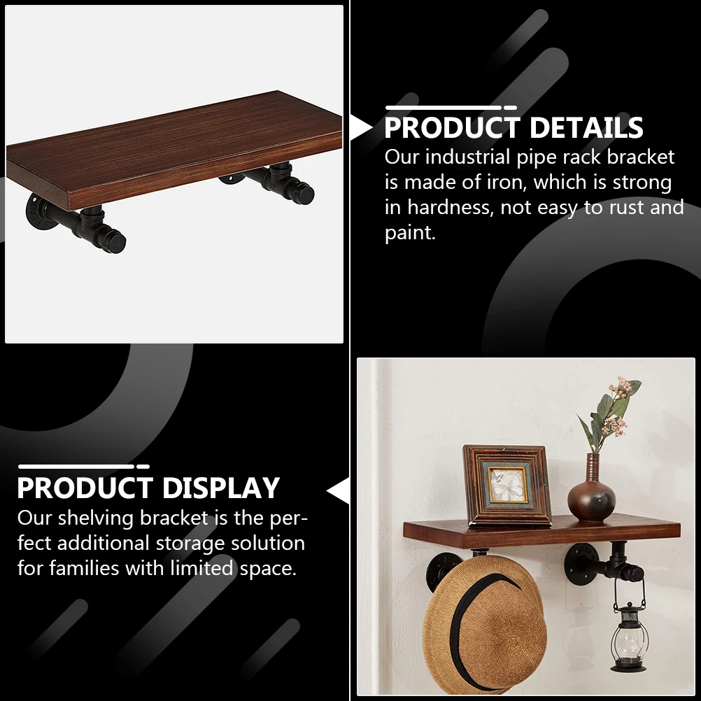 

2pcs Retro Black Iron Industrial Brackets Wall Mounted Pipe Rack Floating Shelves Support Wall Shelf Decor Diy Shelving Unit