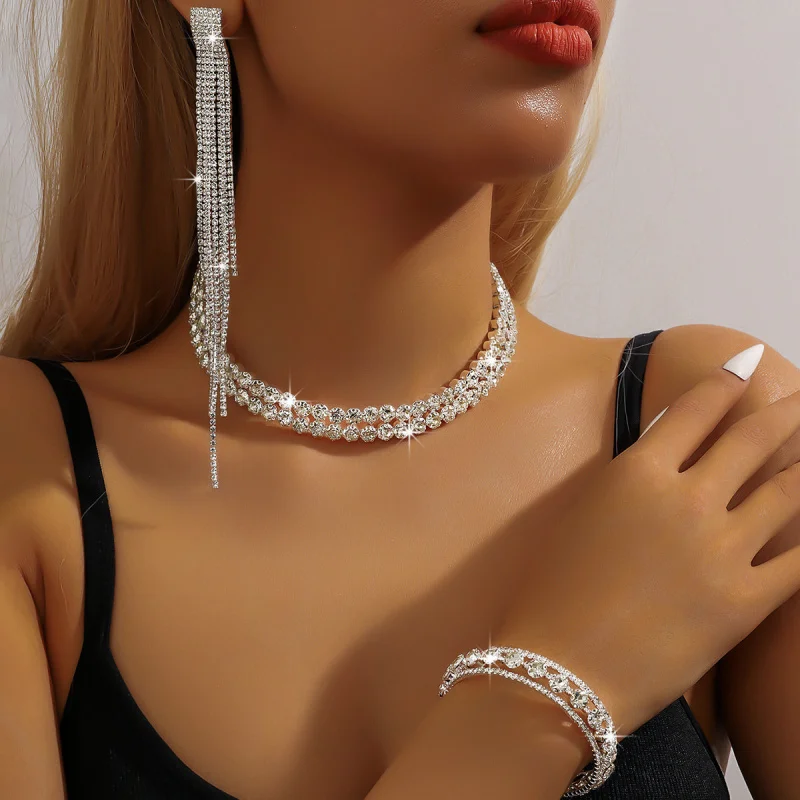 

Jewelry Set Bridal Accessories High-End Necklace Three-Piece Set Wedding Outfit Versatile Accessories Jewelry Tassel Chain Set