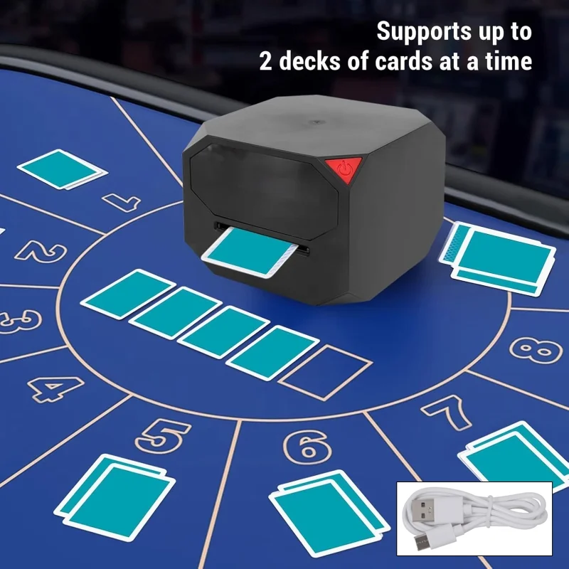 Automatic Card Dealer 2500mAh Rechargeable Slient Poker Cards Dealing Machine 180/360 Degree Rotating 2Decks Cards Dispenser