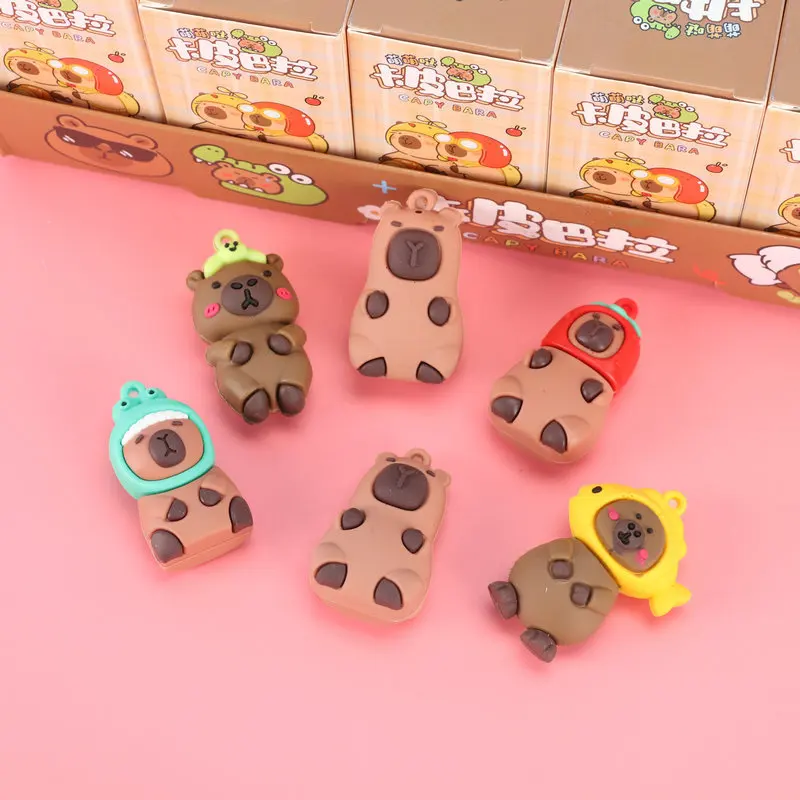 In Stock 24pcs Capybara Blind Box Keychain Cute Snot Bear Figure Mystery Box Doll Pendant Wholesale Bag Backpack Decorations