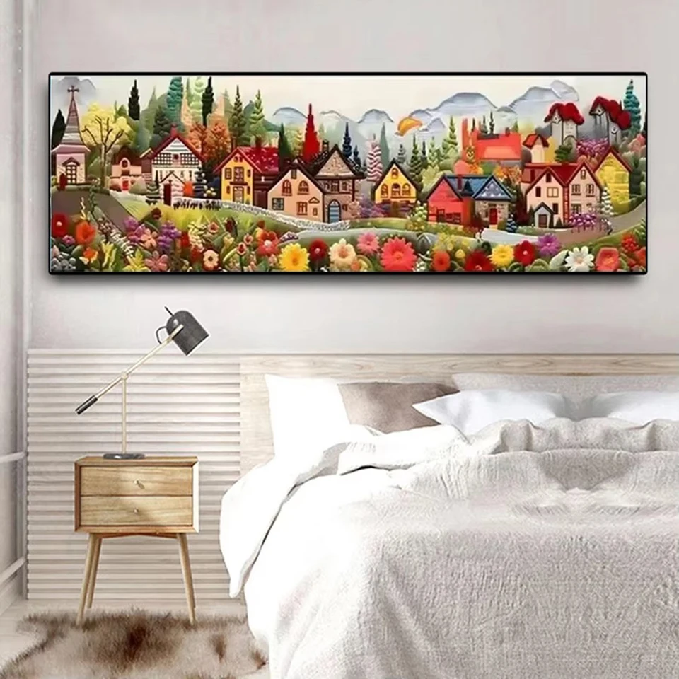 Large Diamond Painting Colorful Town Scenery Diy Full Mosaic Embroidery abstract Landscape House Rhinestone Picture Wall Decor