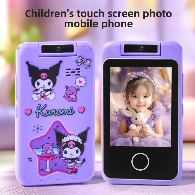 

Kawaii Kuromi Touchscreen Camera Phone Children Toy Anime The Lens Can Be Flipped Play Music Video Recording Game with Color Box