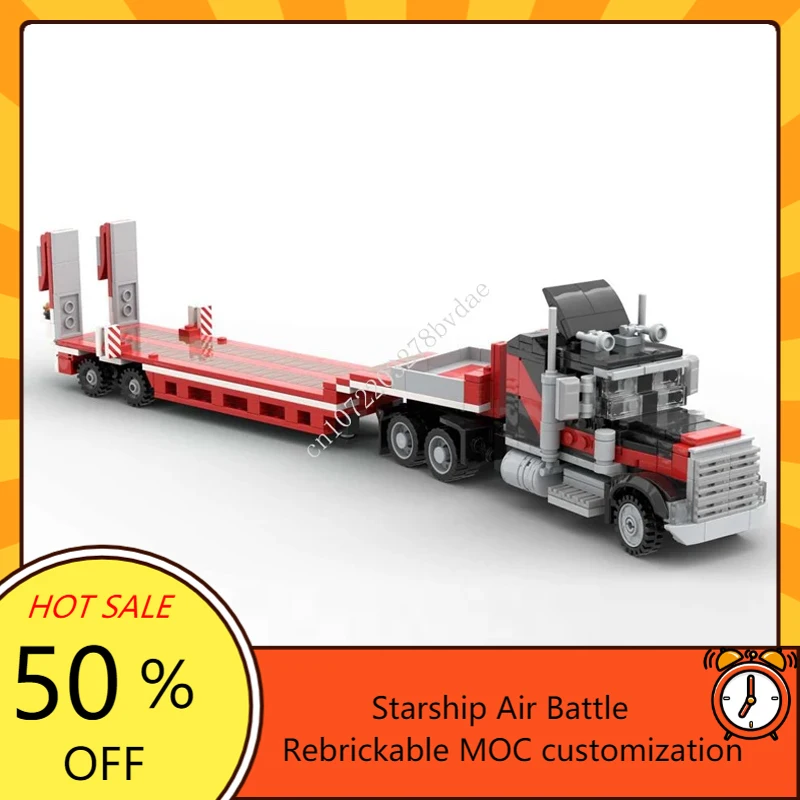 

666 шт., высокотехнологичный гигантский грузовик MOC с низким погрузчиком, прицеп, минифиг, масштабная модель, пазлы на заказ, сделай сам, транспортер, грузовик, игрушки, подарки