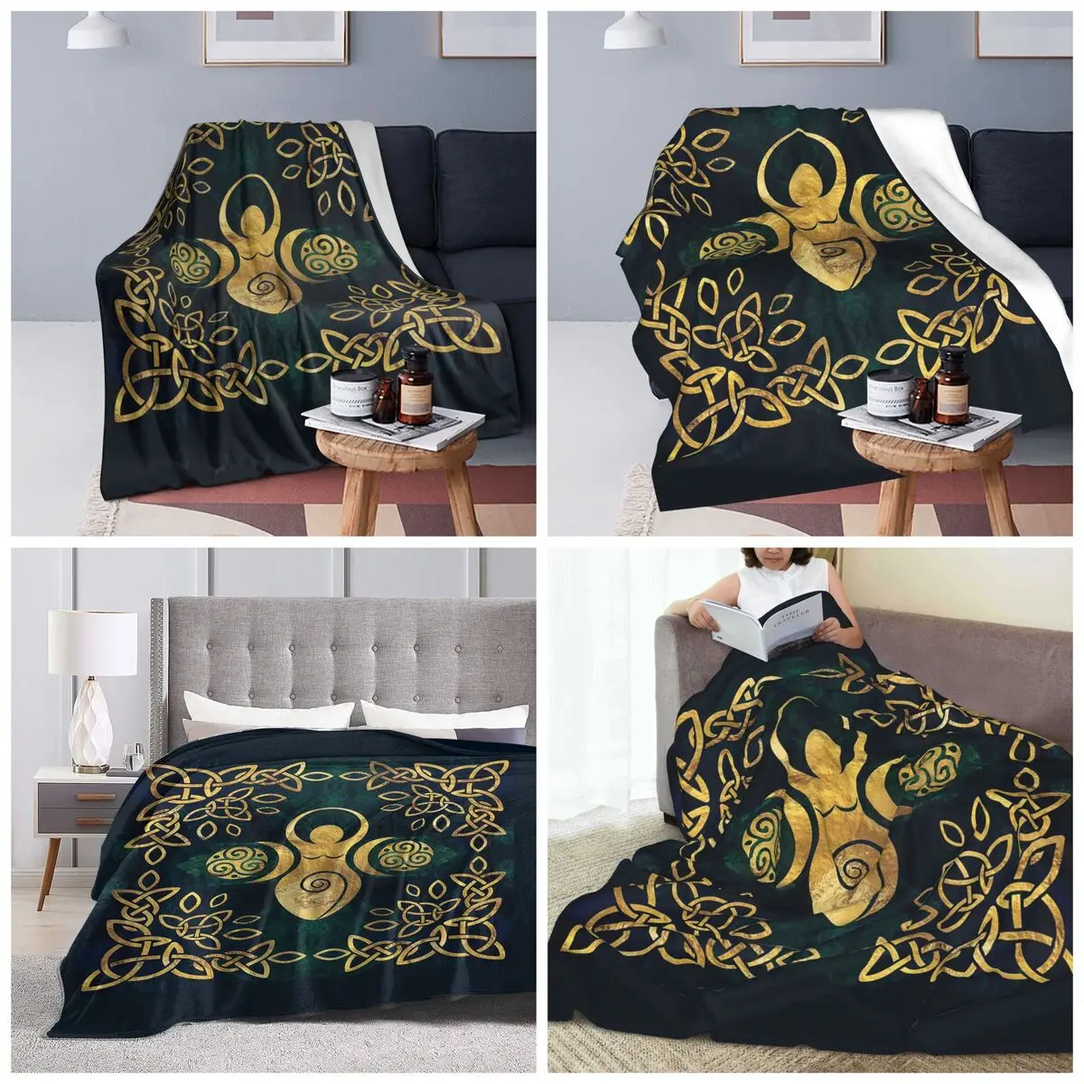 Triple Moon With Triskelion Pentagram Pagan Wiccan Blanket Soft Warm Flannel Throw Blanket Cover for Bed Travel Home Sofa