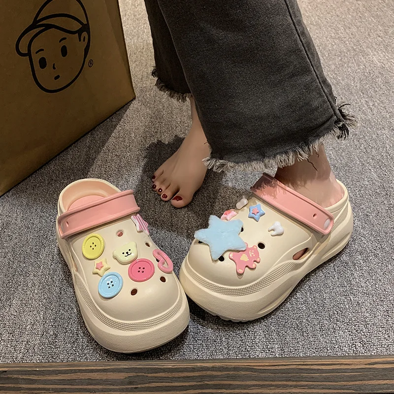 Heightened Hole Garden Shoes For Women Summer Sandals New DIY Hole Sandals Indoor Home Cute Thick Sole Anti Slip Slippers