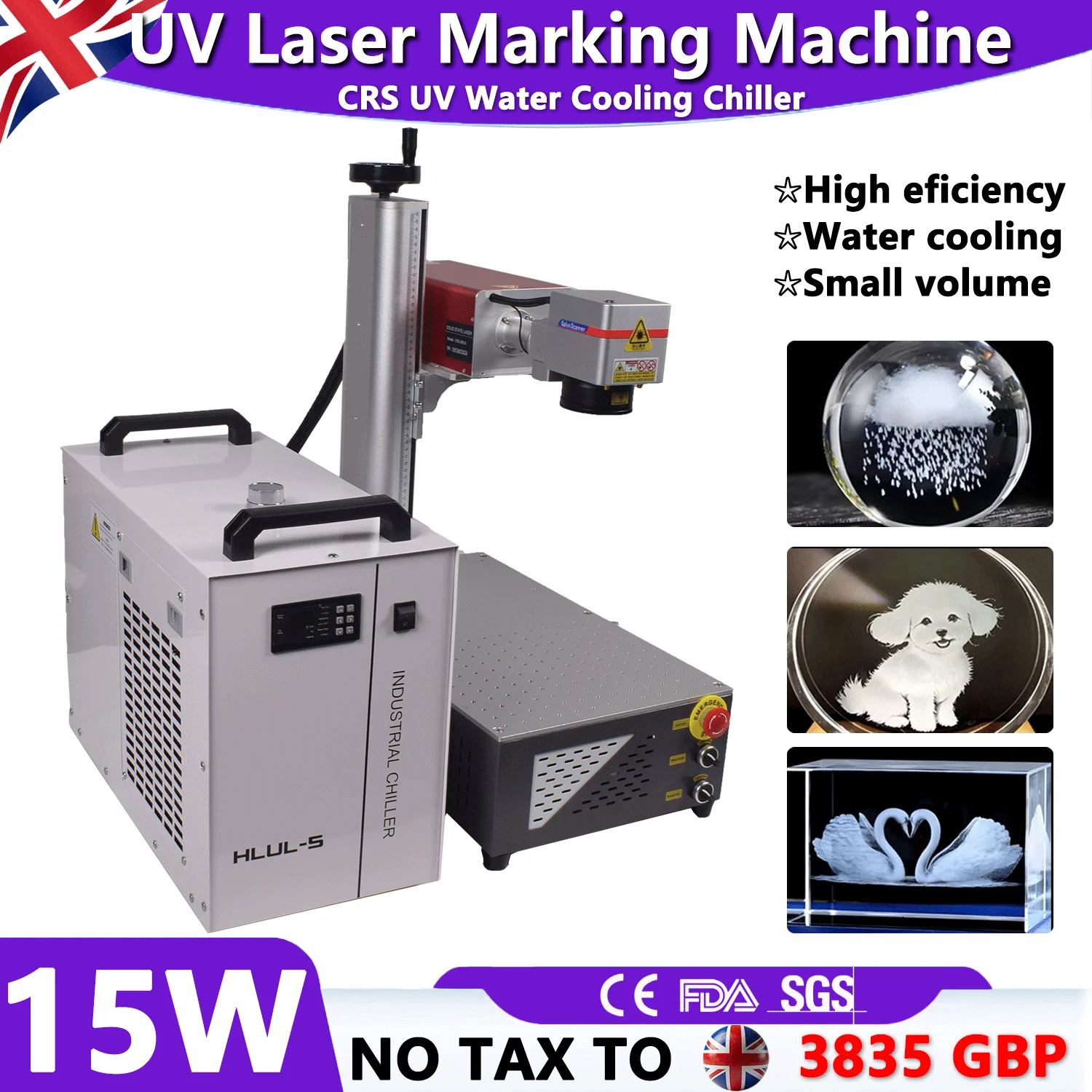 

15W CRS UV Laser Marking Machine Water Chiller For Leather Glass Wood Acrylic PVC Plastic 200*200mm Laser Source Engraver
