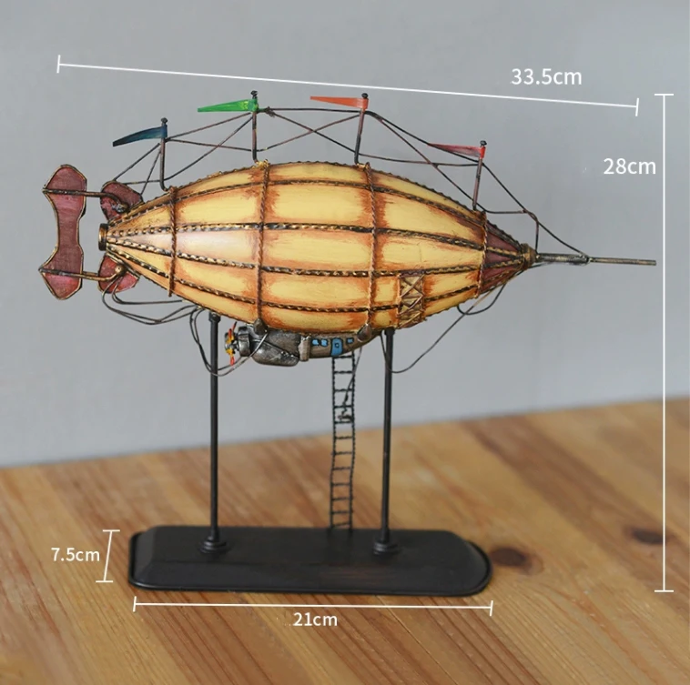 European Vintage Wrought Iron Airship Model Accessories Home Room Decoration Items Shopping Mall Store Window Photo Studio Props