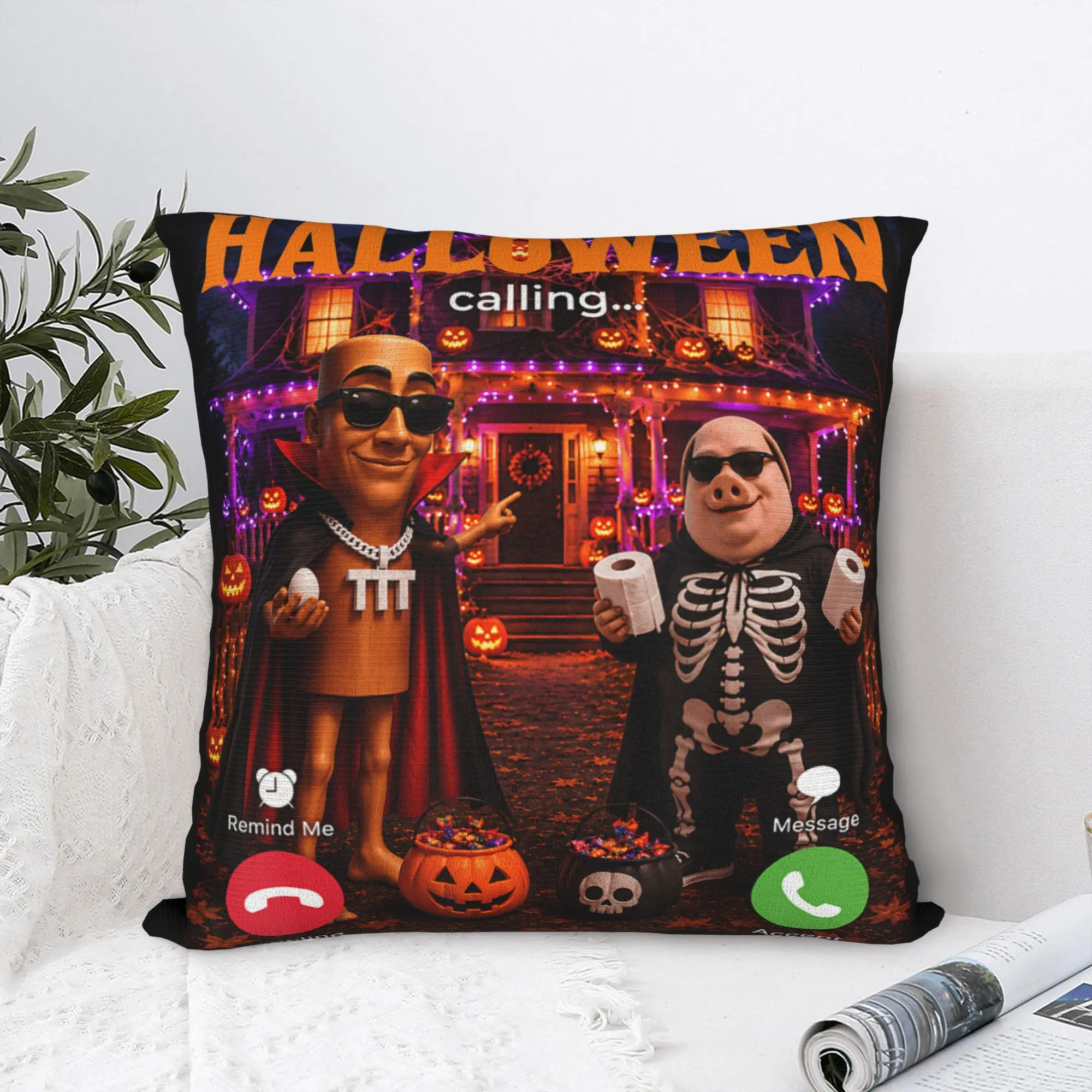 John Pork Meme Halloween Calling House Tour Party Tung Sahur Pillowcases Pillow Case For Couch Sofa Bedroom Soft Pillow Cover