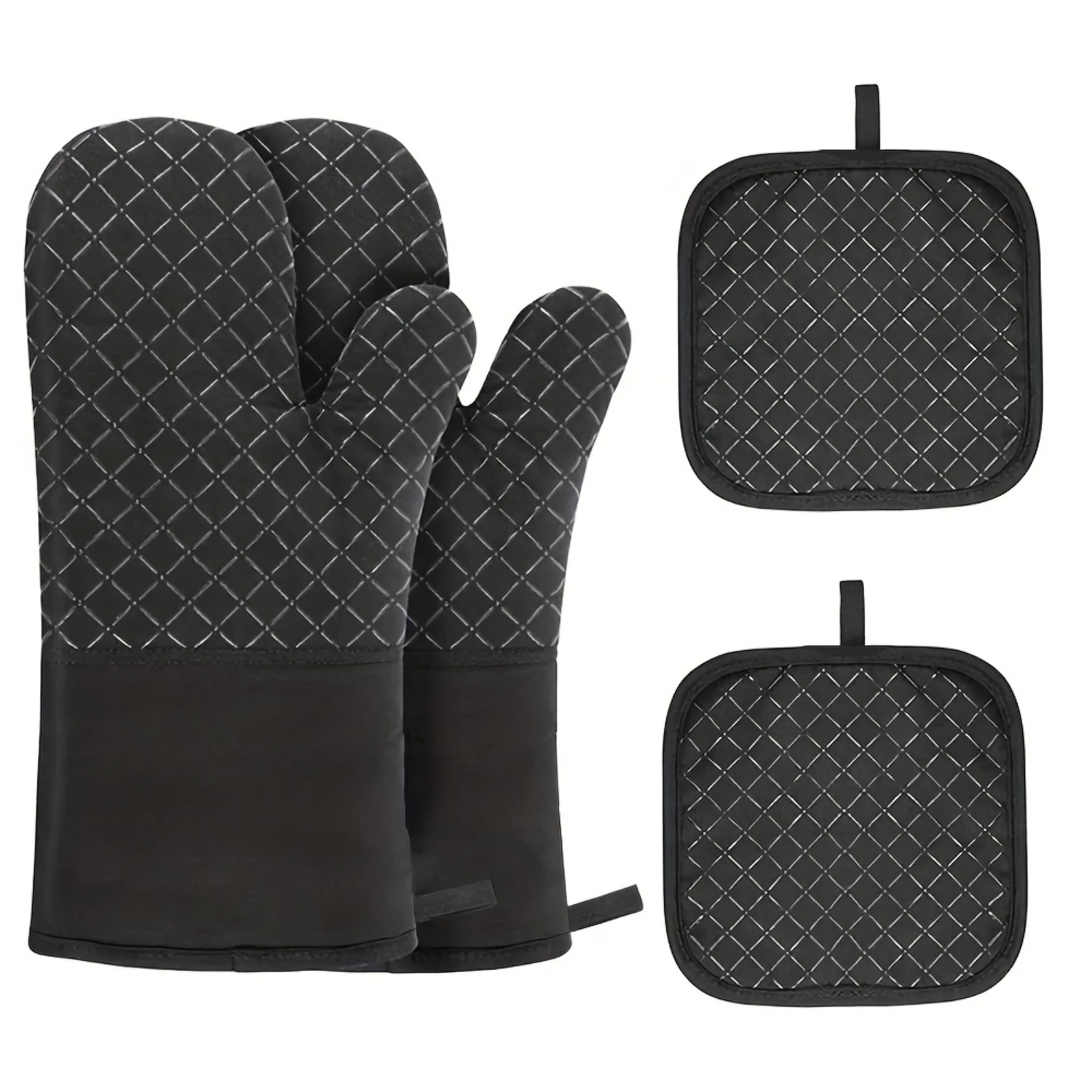 Silicone Oven Mitts And Pot Holder, Thickened Heat Resistant Gloves And Heat Insulation Pad, Non-Slip BPA-Free Oven Mitts For BB