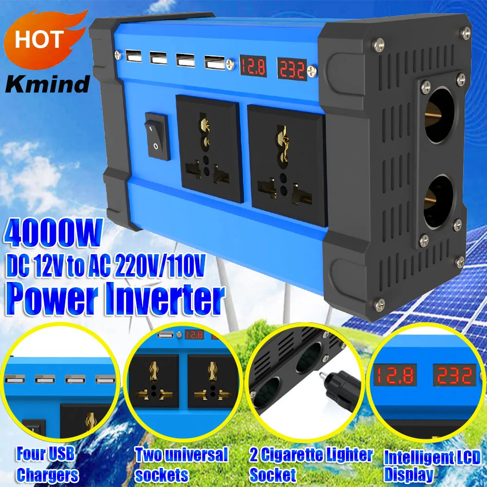 

12v to 220v Converter for Car Inverter 110v Rated 300W Peak 600W Sine Wave DC to AC Solar Transformer Auto Power Invertor