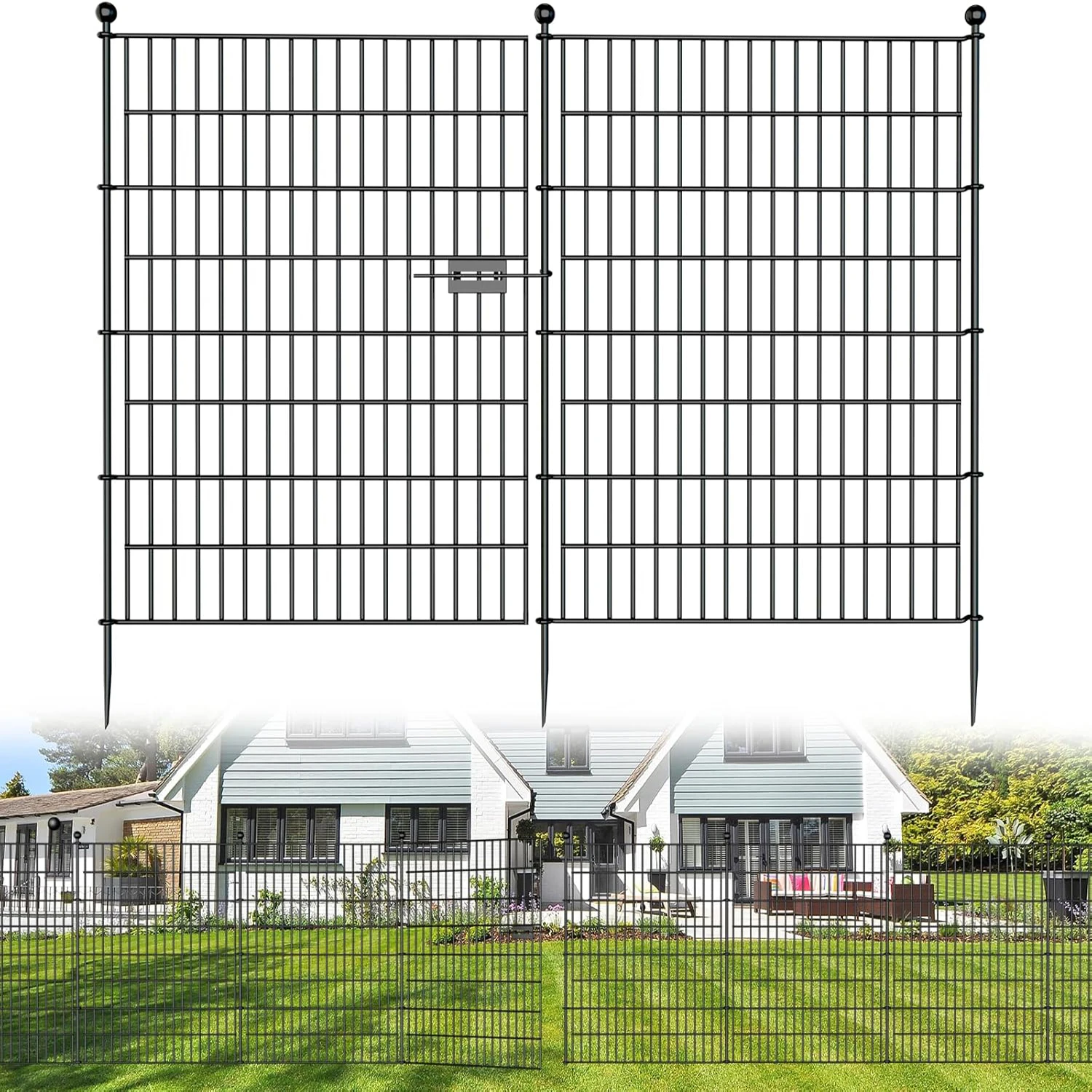 5 /10 Panels No Dig Decorative Garden Fence Rectangle Rustproof Metal with Gate, Animal Barrier for Yard Patio Flower Bed