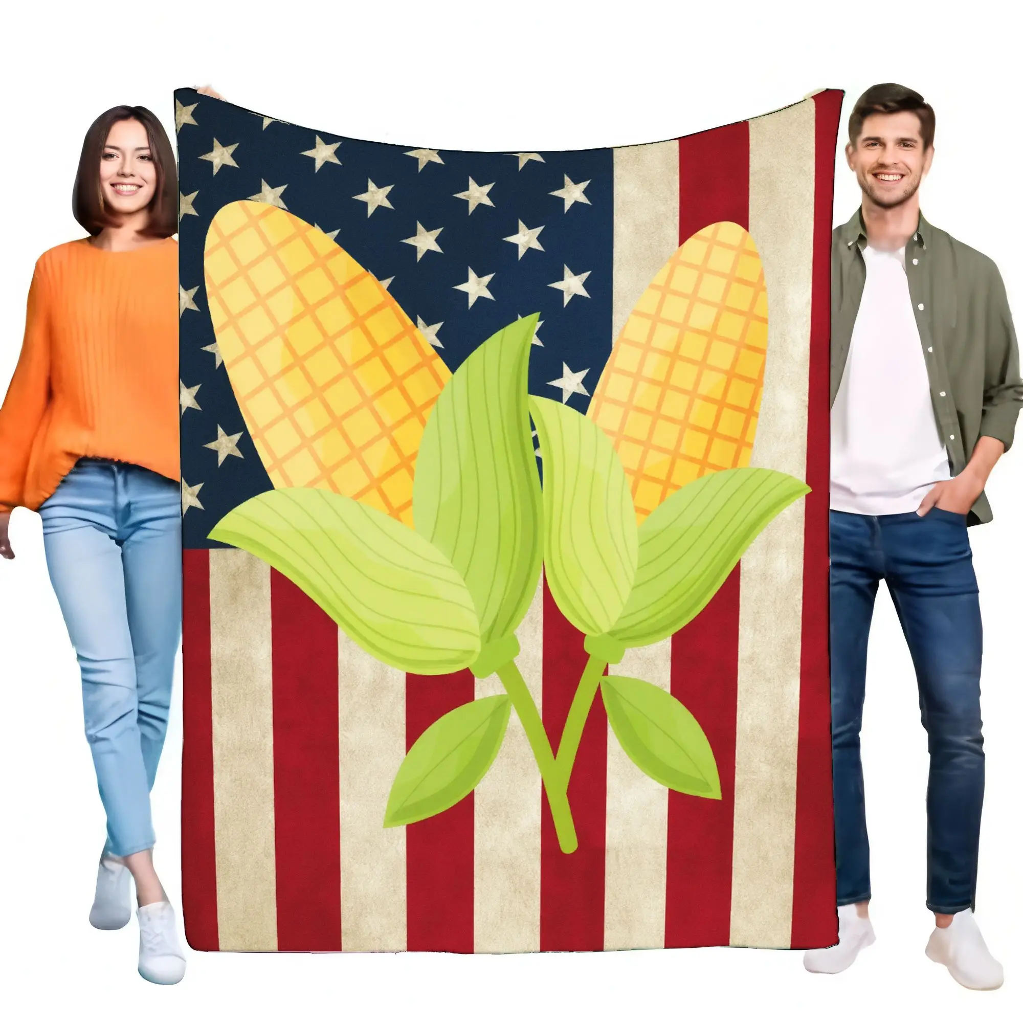 Vintage American Flag Corn Blanket Cozy Soft Throw for Sofa Bedroom Decor, Ideal Gift for Corn Lovers and Patriotic Celebrations