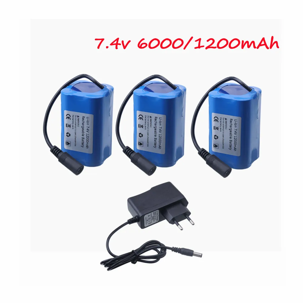 Batería y cargador de 7,4 V, 12000mAh, 6000mAh, para T188, T888, 2011-5, V007, C18, H18, Control remoto, piezas de barco de cebo de pesca RC