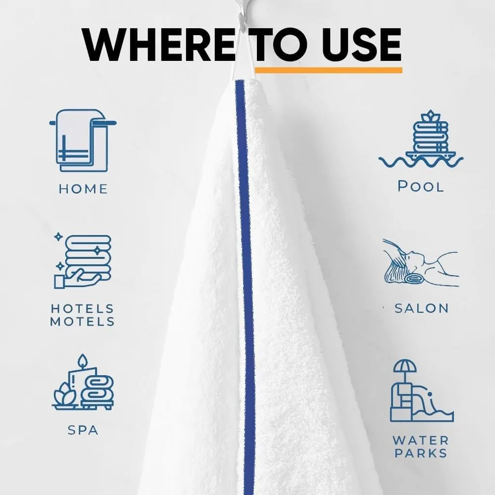 Centro Stripe 120 Toallas a granel (22x44) – Toallas de piscina a granel suaves y absorbentes para hoteles: livianas y de secado rápido