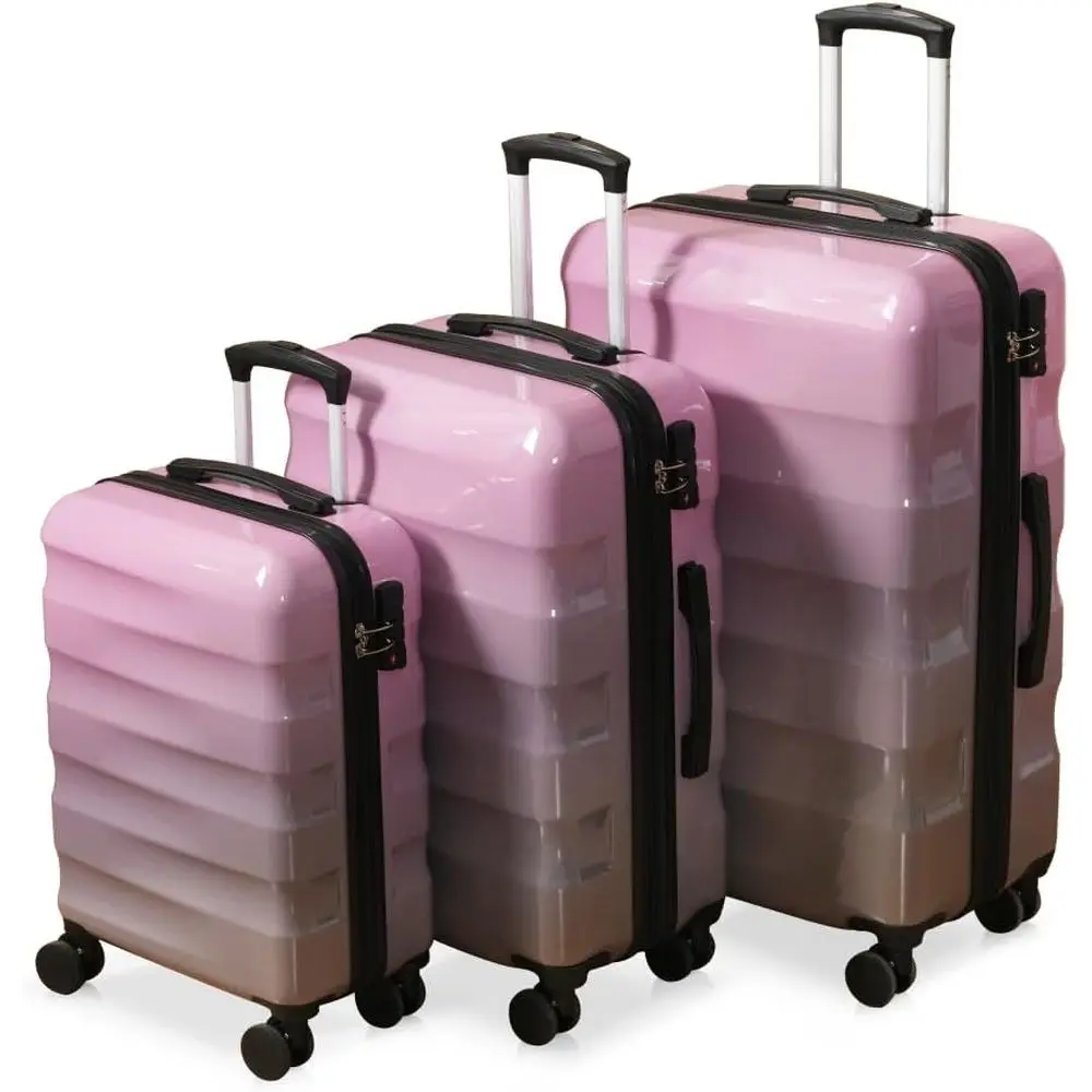

Expandable 4-Piece Suitcase Set with Wheels, Lightweight Travel Luggage Set in Pink and Gray (20/24/28)