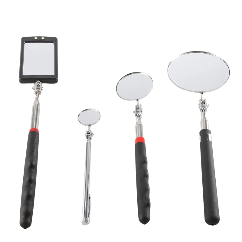 

Retail 4 Pcs Telescoping Inspection Mirror LED Lighted Flexible Inspection Mirror Round +Square Mirror Inspection Tool