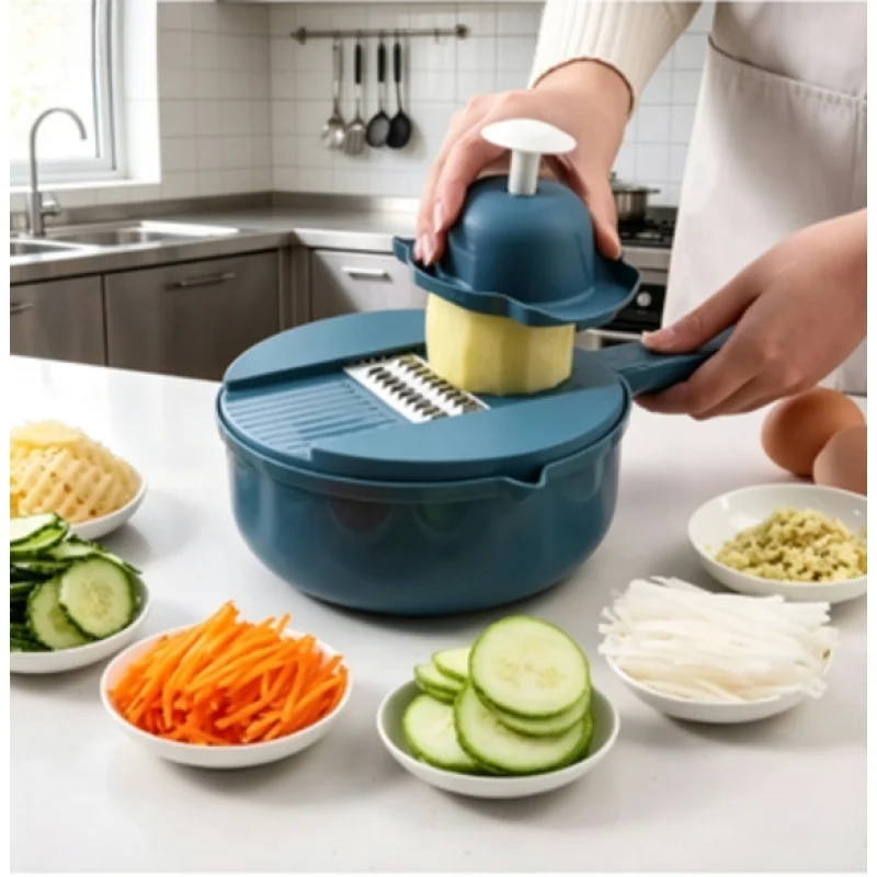 9-in-1 Manual Vegetable Slicer Shredder Grater Multifunctional Potato Cutter Kitchen Gadget Cooking Accessory