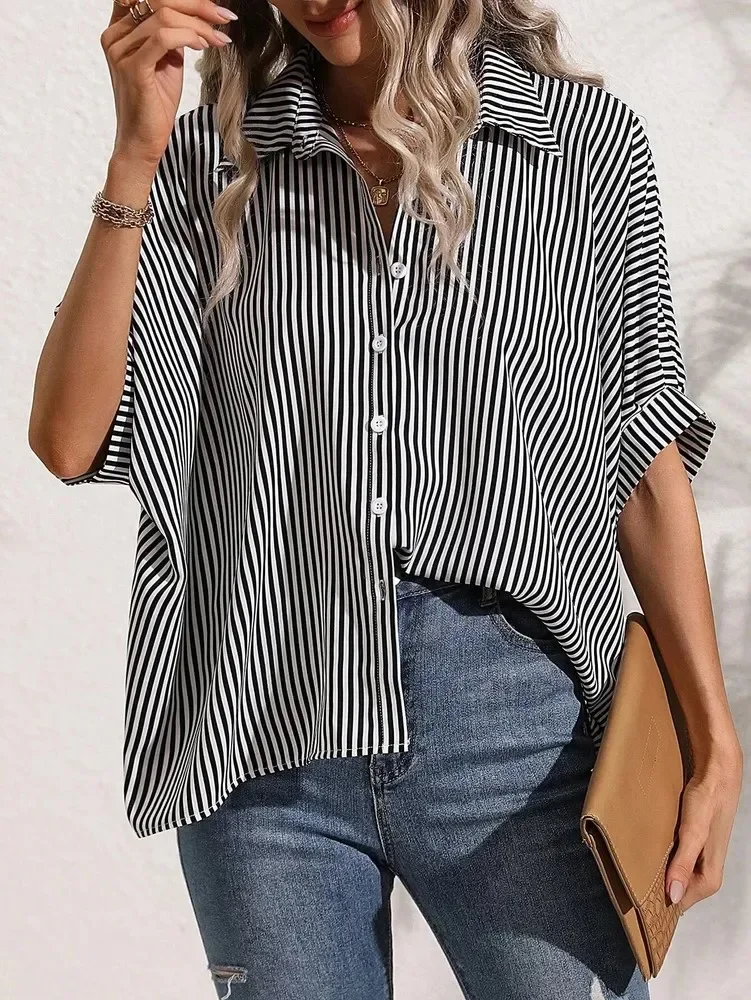 Casual Women's Tops Comfortable Classic Temperament Long Sleeve Striped Shirt Office Commute Loose Fit Versatile Female Camisas