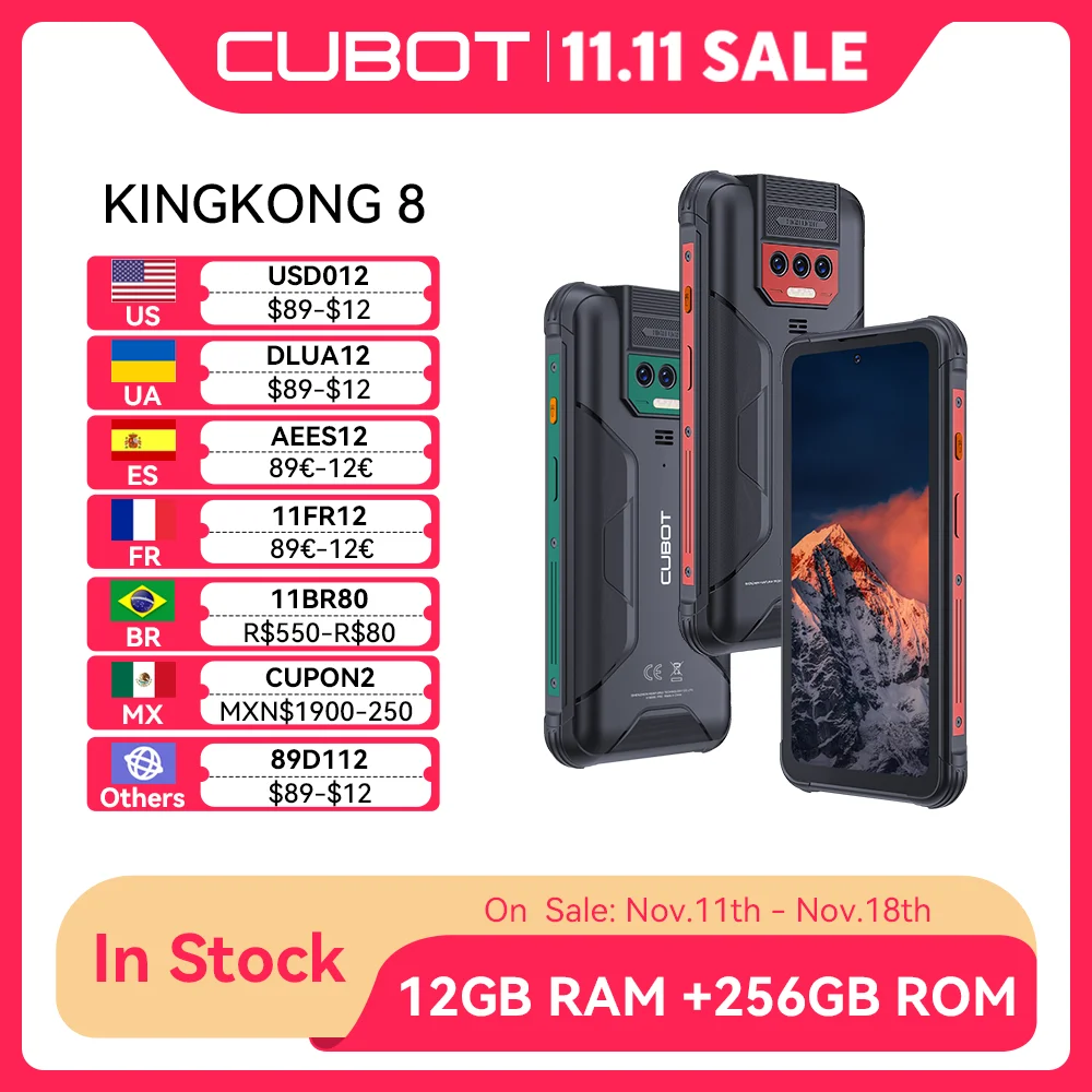 Cubot KingKong 8، هاتف ذكي متين مقاوم للماء Android 13، 12 جيجابايت رام (6 جيجابايت + 6 جيجابايت)، 256 جيجابايت ROM، 10600 مللي أمبير، NFC، ثماني النواة، هاتف 4G، OTG