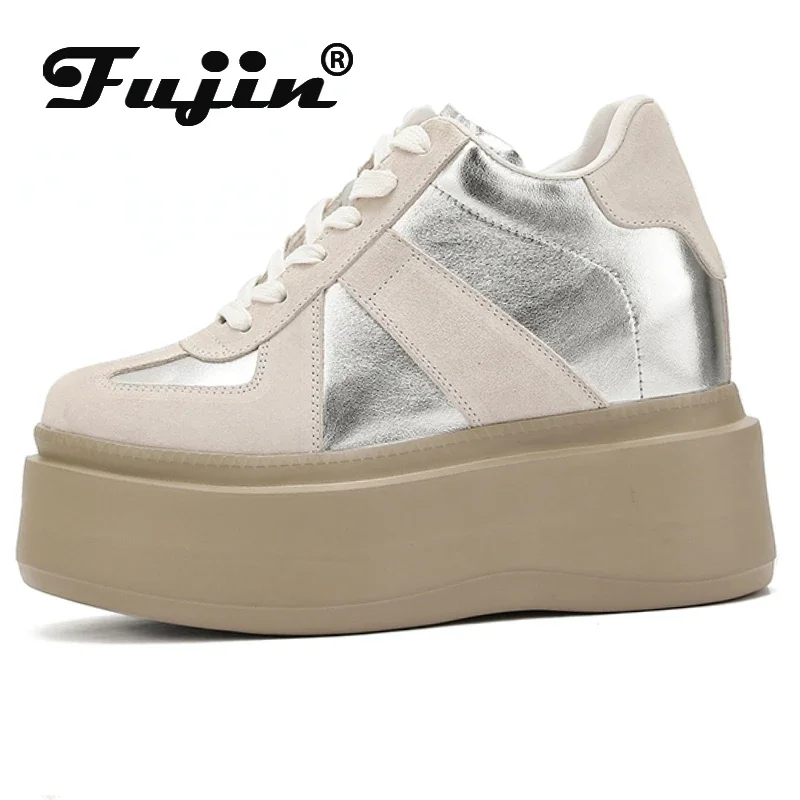 Fujin 8cm Microfiber Leather Women Fashion Sneakers Platform WedgeAutumn Spring Hidden Heels New Booties Vulcanize Shoes