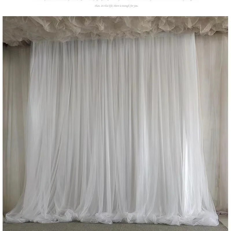 2MX2M Pure White Double Layers Curtain For Wedding Gender Reveal Birthday Party Background Wedding Stage Photo Drape Backdrop