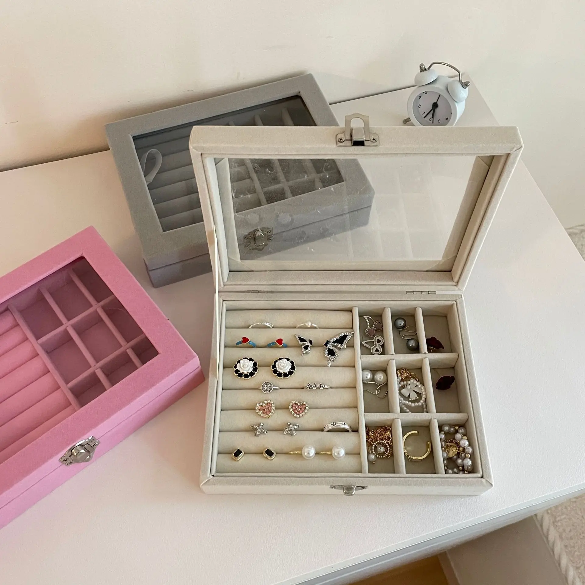Jewelry Storage Box Earring Ring Necklace Organizers Storage Transparent Jewlery Holder Display Box for Jewelry Classification