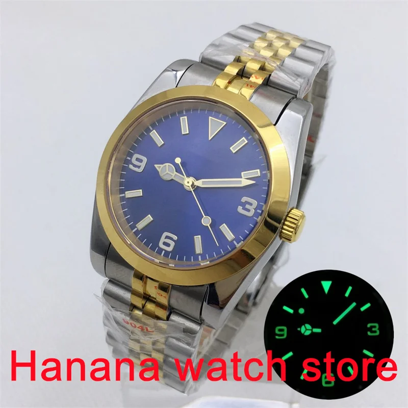 

BLIGER 36mm/39mm Gold Men's Mechanical watch NH35A PT5000 Movement 369 Blue dial Gold-plated Luminous index sapphire glass