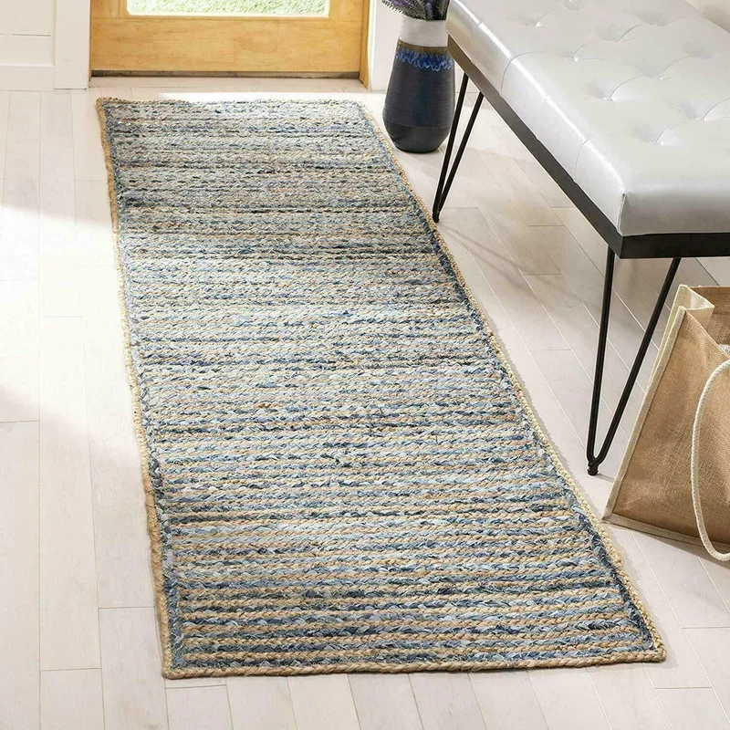 

Runner Rug Jute & Denim Reversible Handmade 2x6 Feet Braided Rug Rustic Look Rug Home Decor Rugs for Bedroom