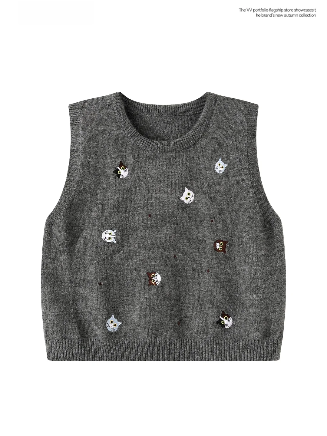 

Ретро глаза, мультяшная вышивка, круглый жилет Ne, женская верхняя одежда для похудения, многослойный жилет, топ, осенняя мода