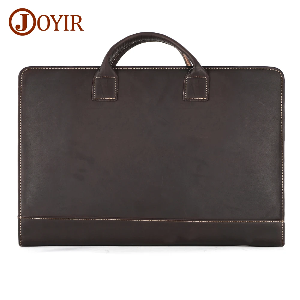 JOYIR Crazy Horse Leather Vintage Men's Briefcase Multi Pocket Padfolio Folder for 15.6