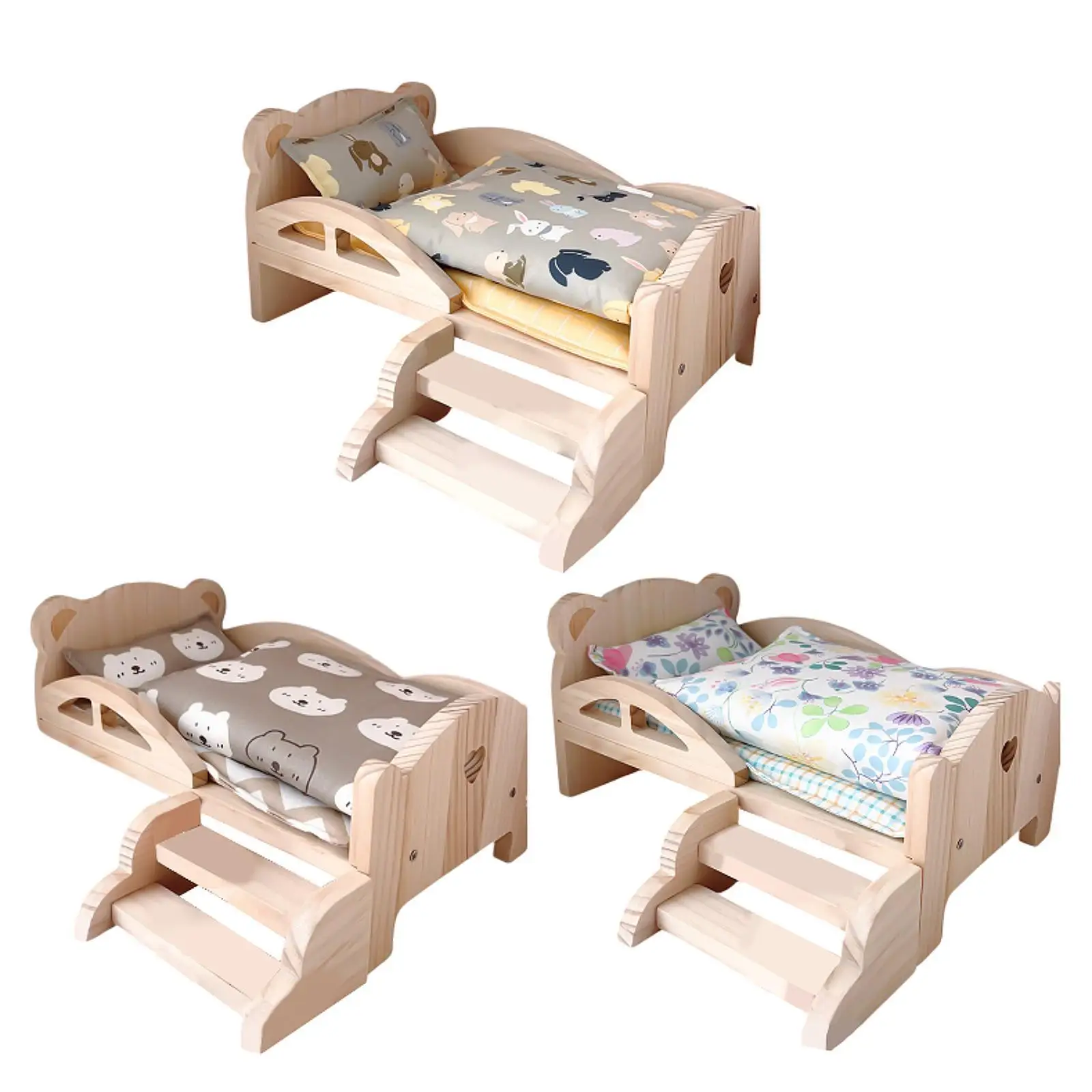 1/12 Wooden Doll Miniature Bed Cartoon Simulation for Dollhouse Decoration