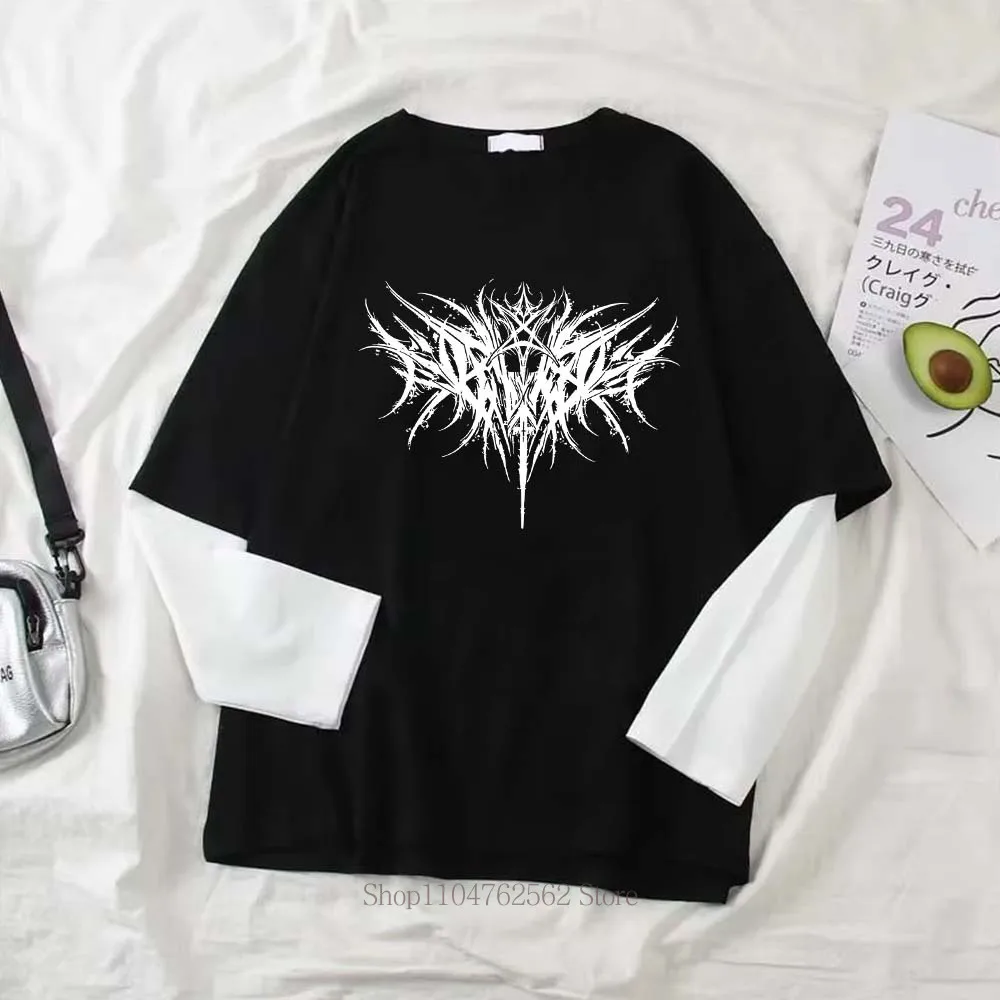 Damen Y2K Print Grafik Fake Two Langarm-T-Shirts Mode Gothic Retro Lässig Locker Geschnittenes Fake Two Langarm-T-Shirt – Detail 4