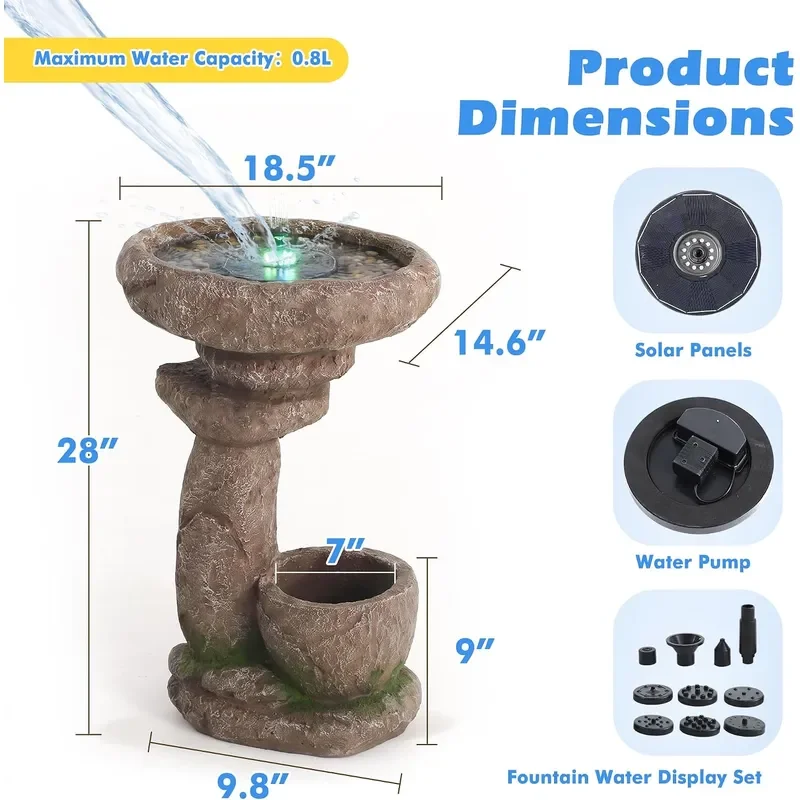 Solar Water Fountain for Bird Bath Outdoor Rock Solar Water Feature