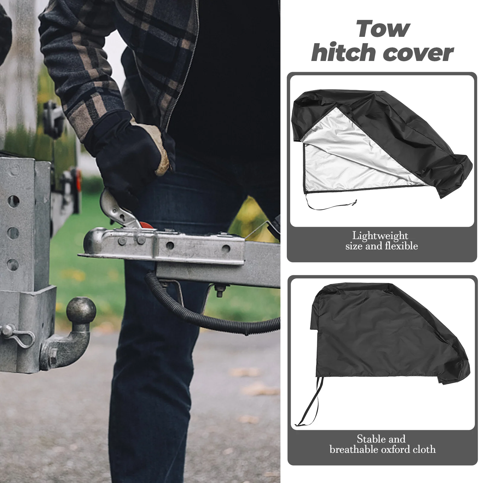 

Universal Tow Cover Trailer Rv Caravans Windproof Rainproof Hitch Protector Oxford Cloth Durable Lightweight Easy Install Buckle