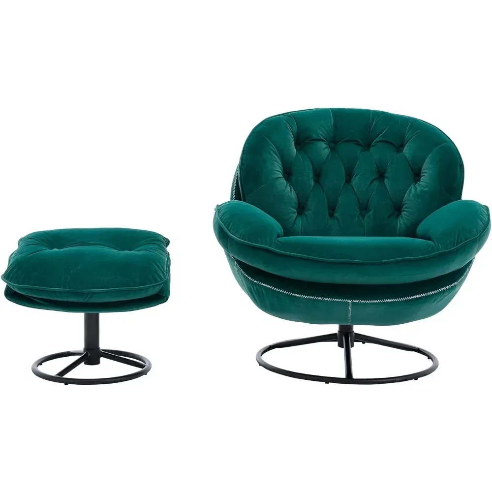 Fluwelen Roterend Accent Voetenbankje, Moderne Chaise Longue Met Voetsteun, Comfortabele Fauteuil Met Metalen Poten Tv-Stoel, Groen