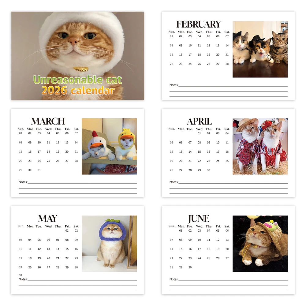 2 قطعة/1 مجموعة 2026 لطيف القط موضوع أجندة مكتبية /رزنامة مكتبية وتقويم الحائط ، 12 تصاميم فريدة من نوعها ، عيد الميلاد عيد الميلاد السنة الجديدة هدية ، ديكور المنزل #6