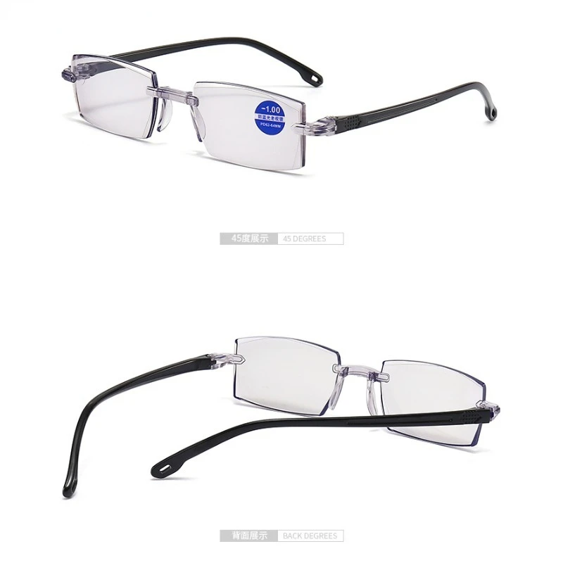 Square Myopia Glasses Women Men Fashionable Frameless Edge Cut Finished Products Prescription Eyeglasses 0 To -6.0