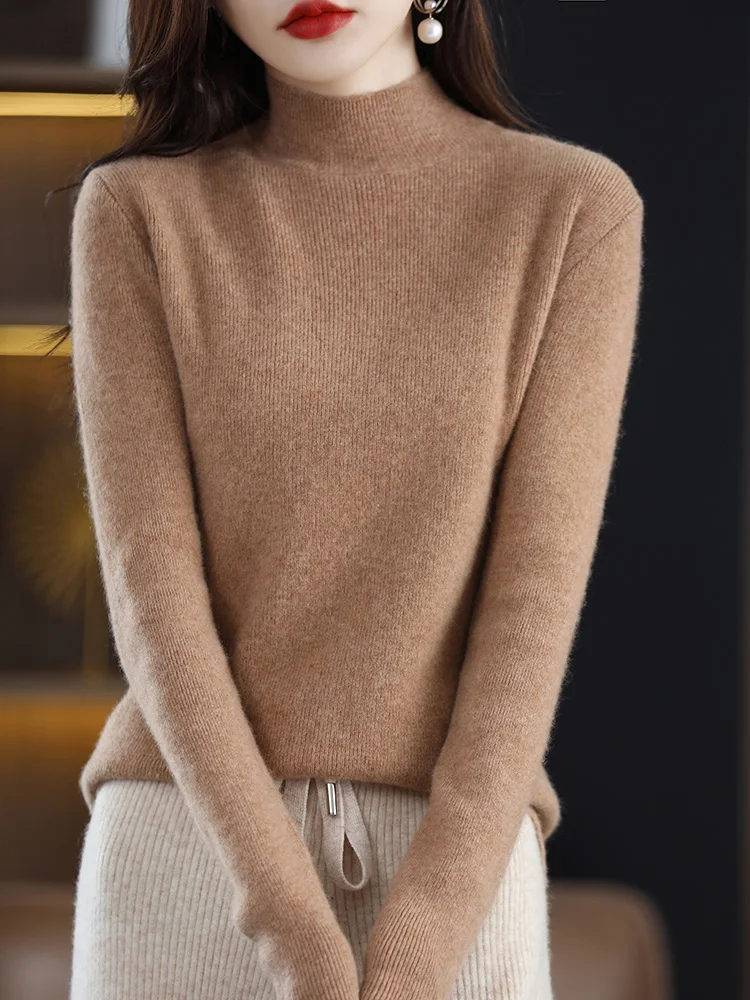 Pull en laine mérinos pour femme, pull slim pour femme, pull à manches longues, vêtements décontractés, basique, doux, automne, hiver, Y-Sales