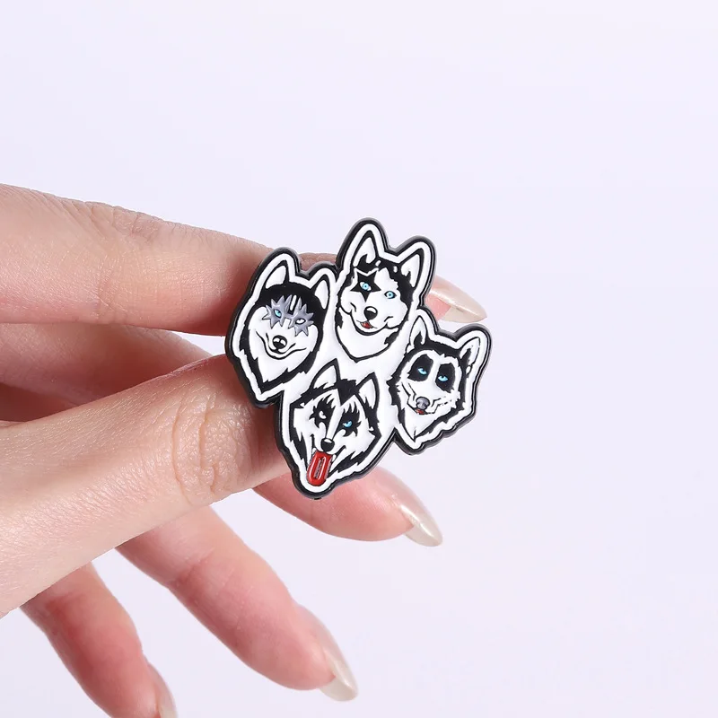 5PCS Rock Style Husky Dog Enamel Pins Cartoon Animal Brooches for Jackets Backpacks and Clothing Accessories