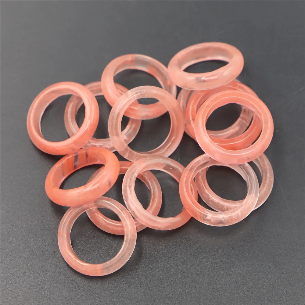 Hot New Natural Stone Cherry Quartz Ring Bands Finger Engagement for Women Men Jewelry 10pcs 6MM 19# US8.7 Girls Fashion Items