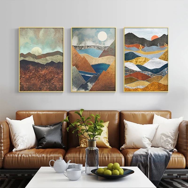 

Mountain Rang Scenery Posters Oil-painted Soil Effect Horse Art Print Unique Decor Wall Pictures for Living Room Bedroom Aisle