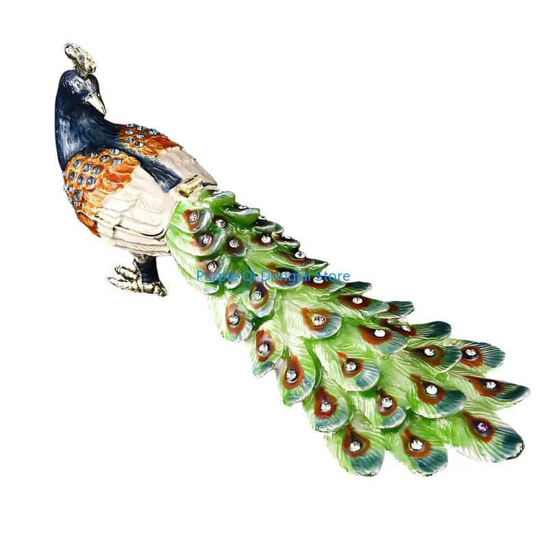 L21E Handcrafted Enamel Jewelry Organizers With Intricate Peacocks Design And Diamonds Detail
