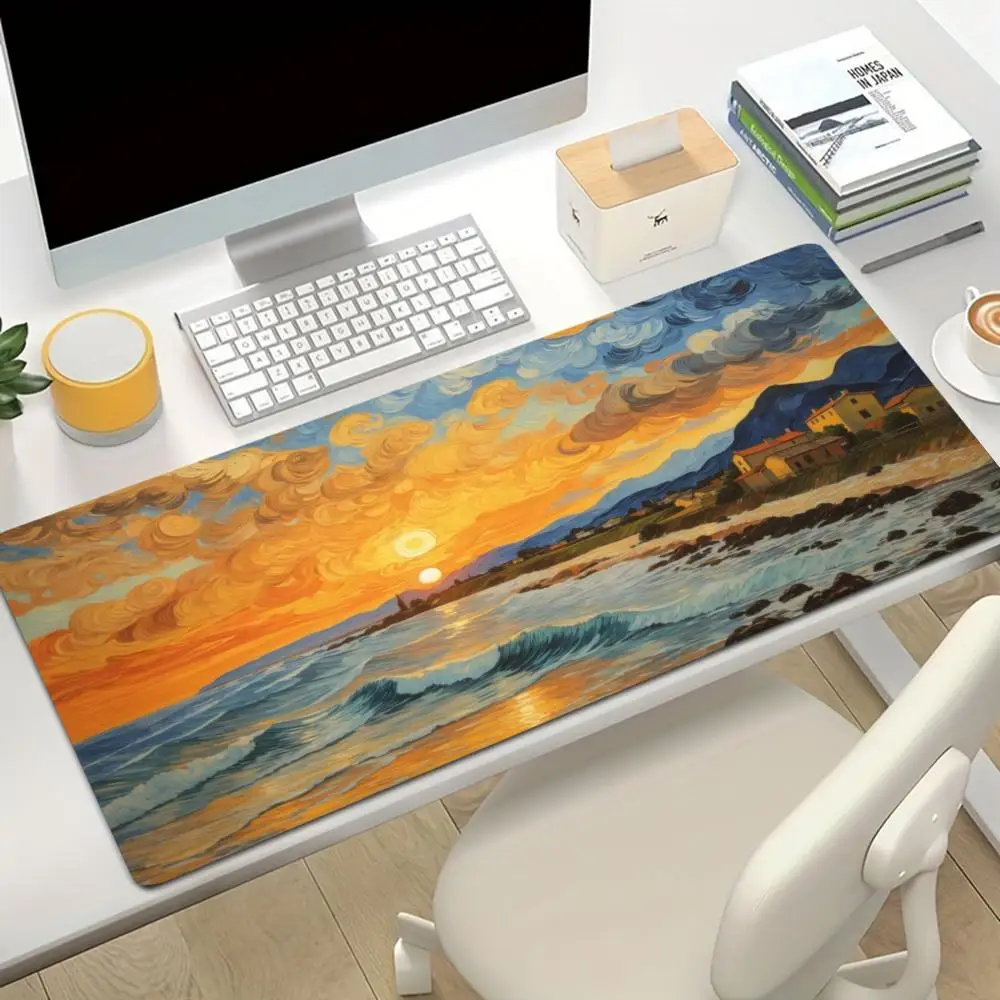 Mouse Pads Golden Sunset Ocean Coast Scenery Playmat Large Size For Laptop Office Desktop Table Mat