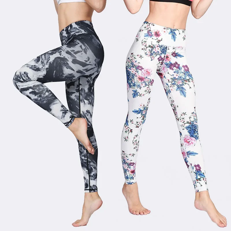 Celana yoga legging wanita, celana ketat Eropa tinggi pinggang angkat pinggul latihan fitness yoga pakaian